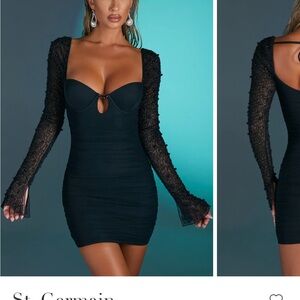 Oh Polly Black Long Sleeve Bodycon Dress Sweetheart Neckline